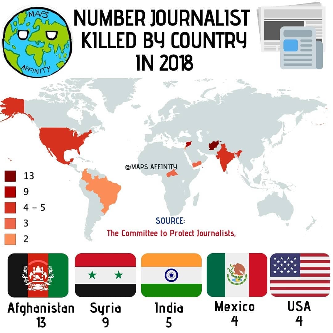 NUMBER OF JOURNALISTS KILLED BY COUNTRY .