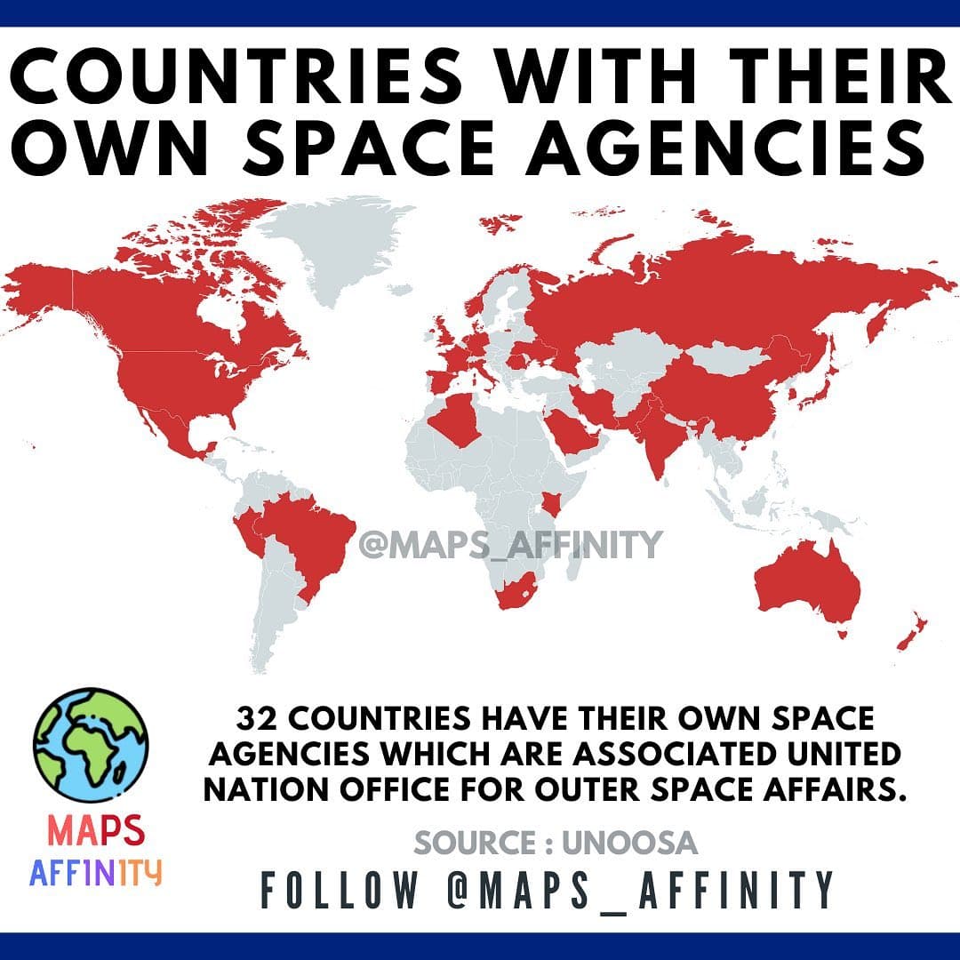 Countries with their own space agencies affiliated to United Nation Office for Outer Space Affairs.