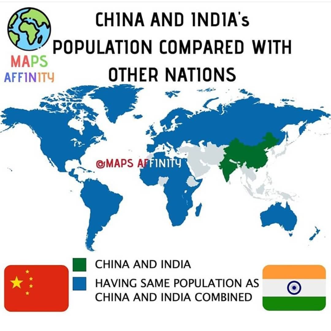 CHINA AND INDIA'S POPULATION COMPARED WITH OTHER  NATIONS. .