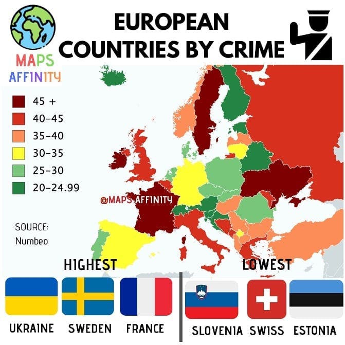 Crime Index by Europen Country 2020