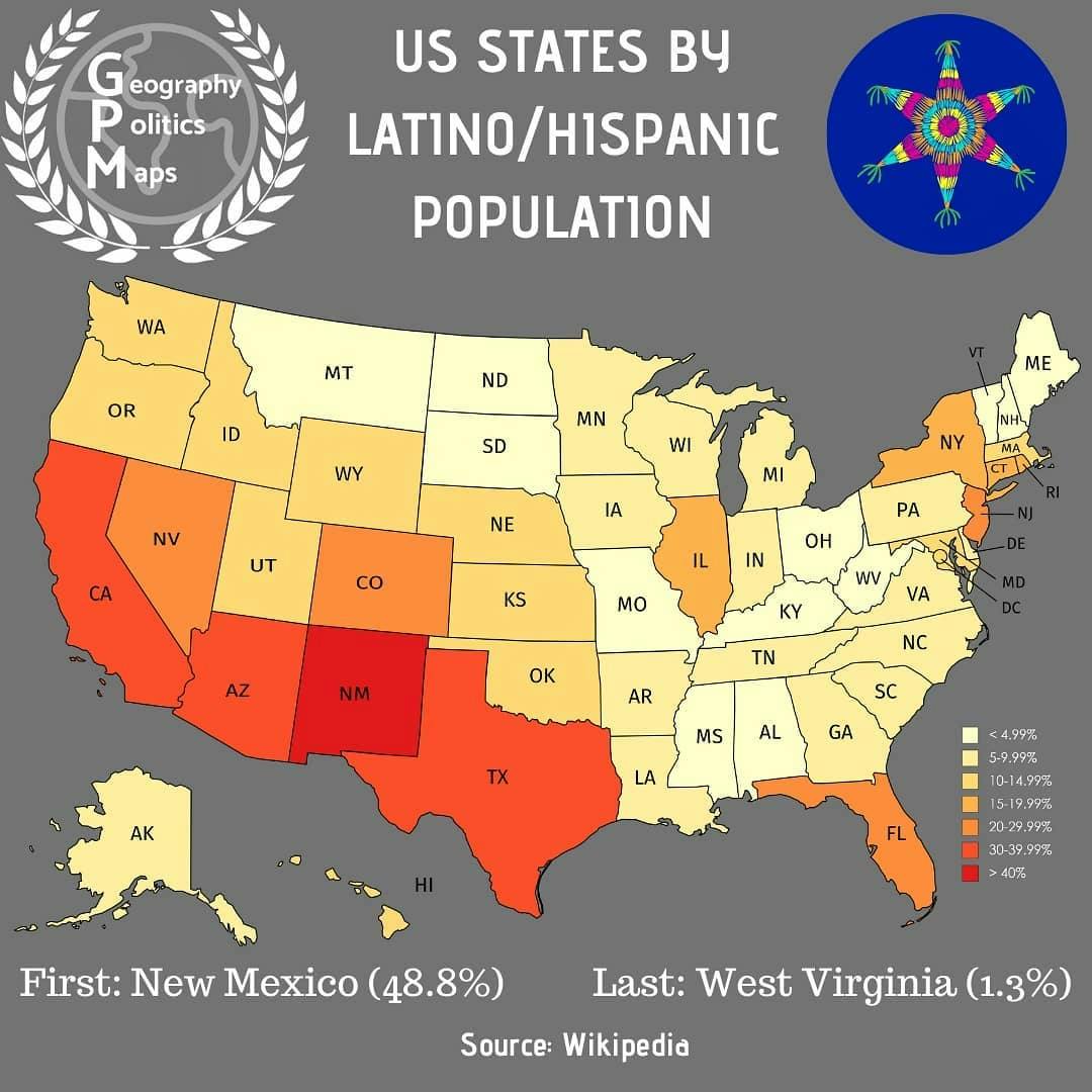 US STATES BY LATINO/HISPANIC POPULATION...