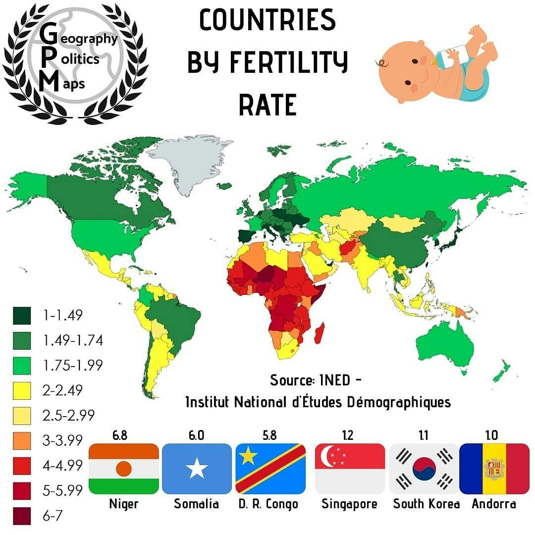 COUNTRIES BY FERTILITY RATE...