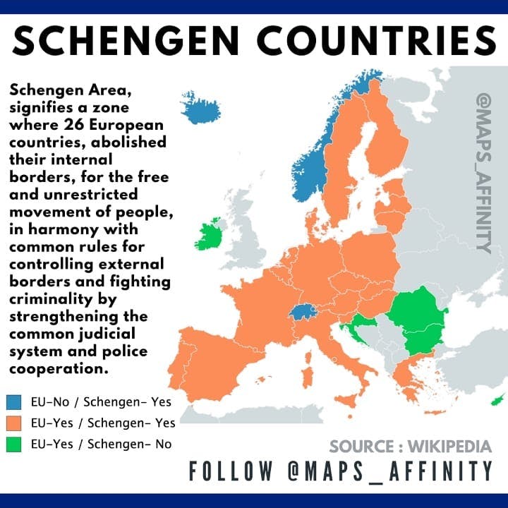 The 26 Schengen countries are: 