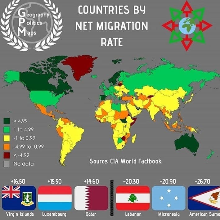 COUNTRIES BY NET MIGRATION RATE...