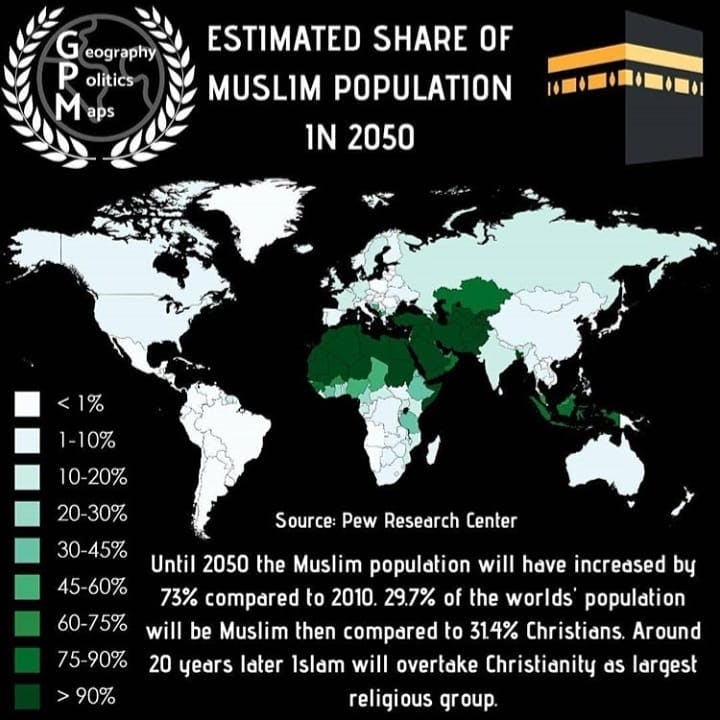 ESTIMATED SHARE OF MUSLIM POPULATION IN 2050...