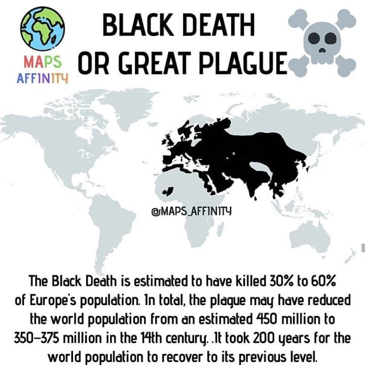 MAP ON SPREAD OF BLACK PLAGUE.
